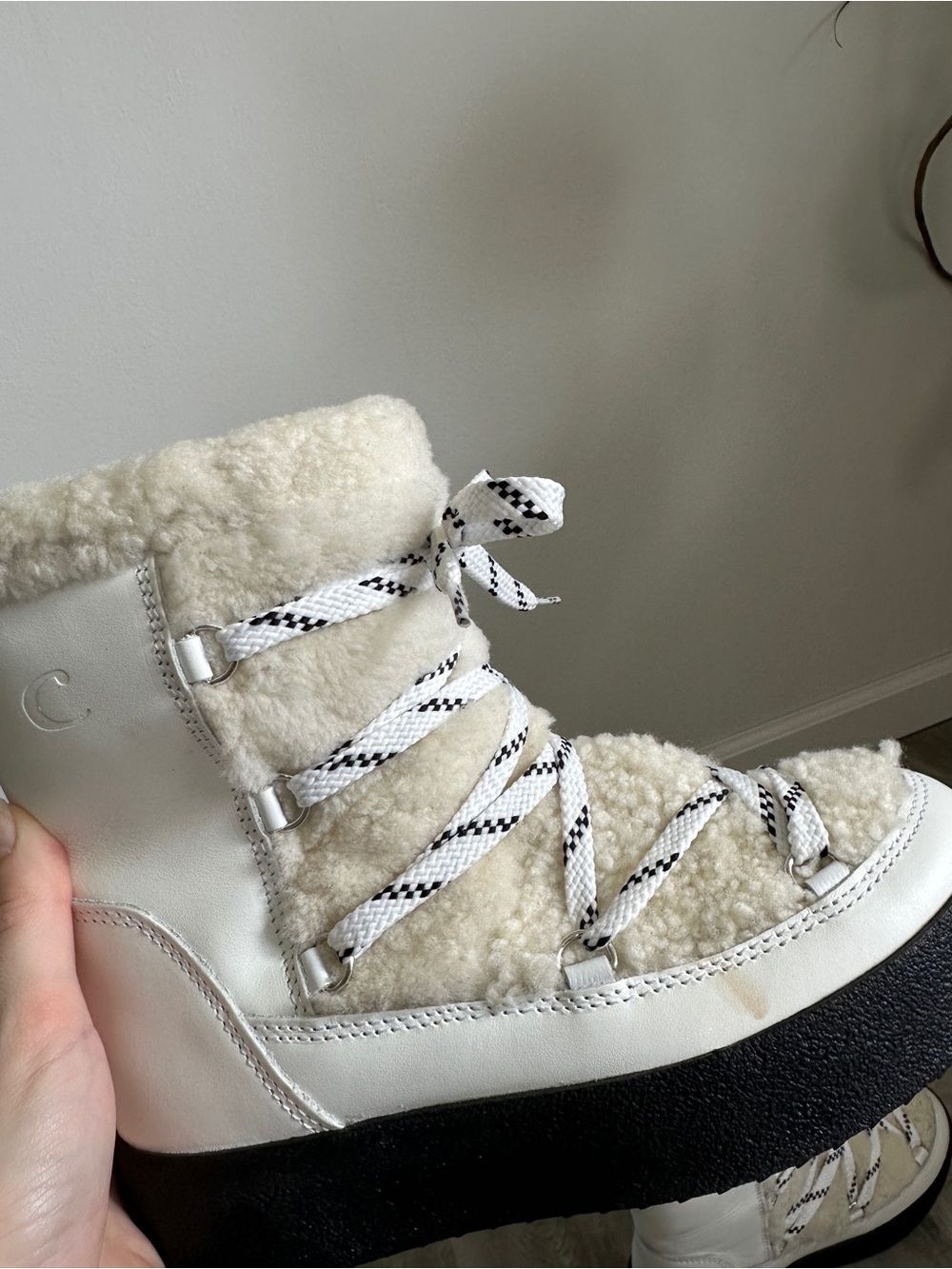 La Canadienne Eloise Shearling-lined Leather Snow Winter Boot White Size 37 - Picture 4 of 7